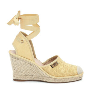 Fendi Roma Natural FF Logo Ankle Strap Lace Up Sandal Espadrille Wedge Heel 41